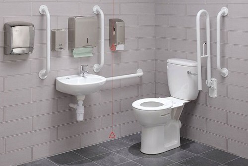 Изображение на дръжки ръкохватки опори и разделители за баня и тоалетна