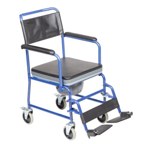 Изображение на Усилен стол инвалиден на колела със спирачки комбиниран за тоалет и баня